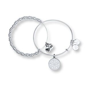 Alex and Ani Snowflake Two-Piece Charm Bangle Set in Brass with Silver